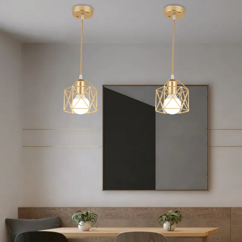 Pendente de Metal Minimalista Preto e Dourado com LED